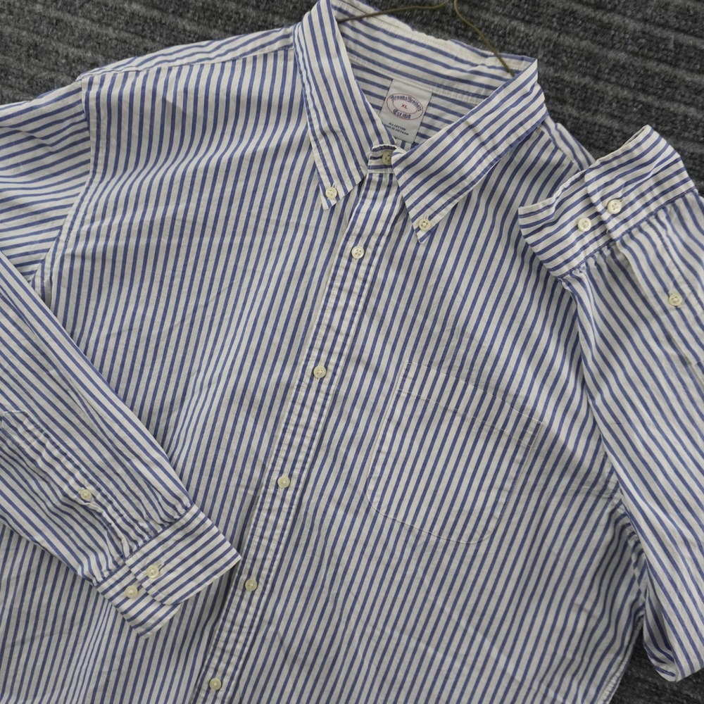 Brooks Brothers Button Down Shirt Mens XL Blue White Striped Cotton Long Sleeve